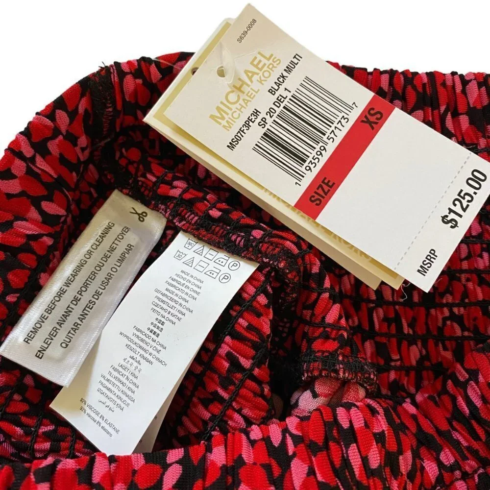 NWT Michael Kors Tiered Ruffle Mini Skirt Red Pink Black Sz XS Elastic Waist